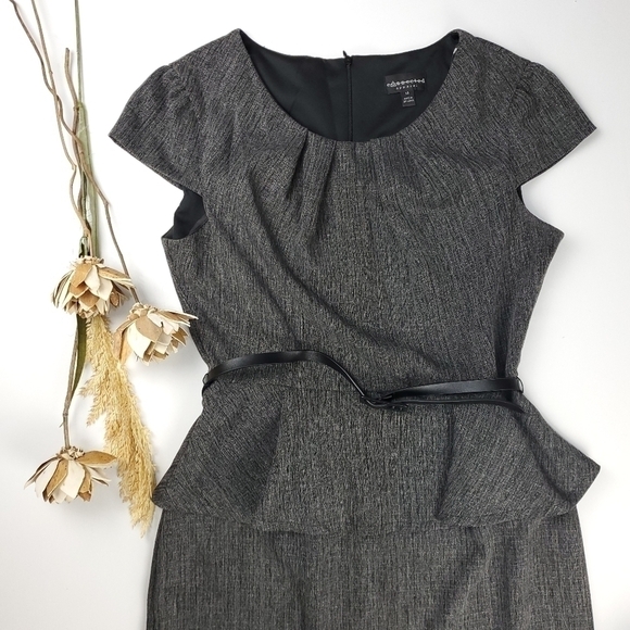 Connected Apparel Gray Scoop Neck Belted Dress 14 - Picture 5 of 14